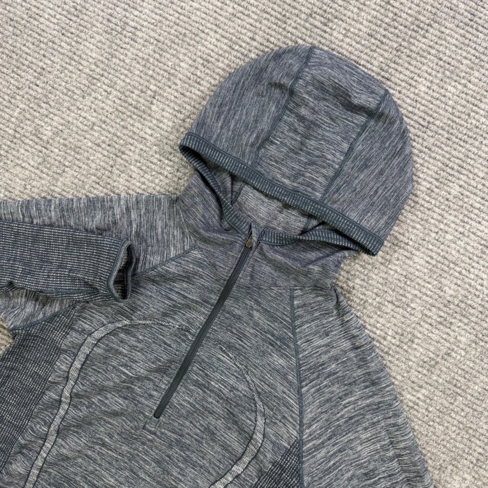 Lululemon Rest Less Pullover Hoodie Gray Blue Space Dye 1/2 Zip Women Small READ